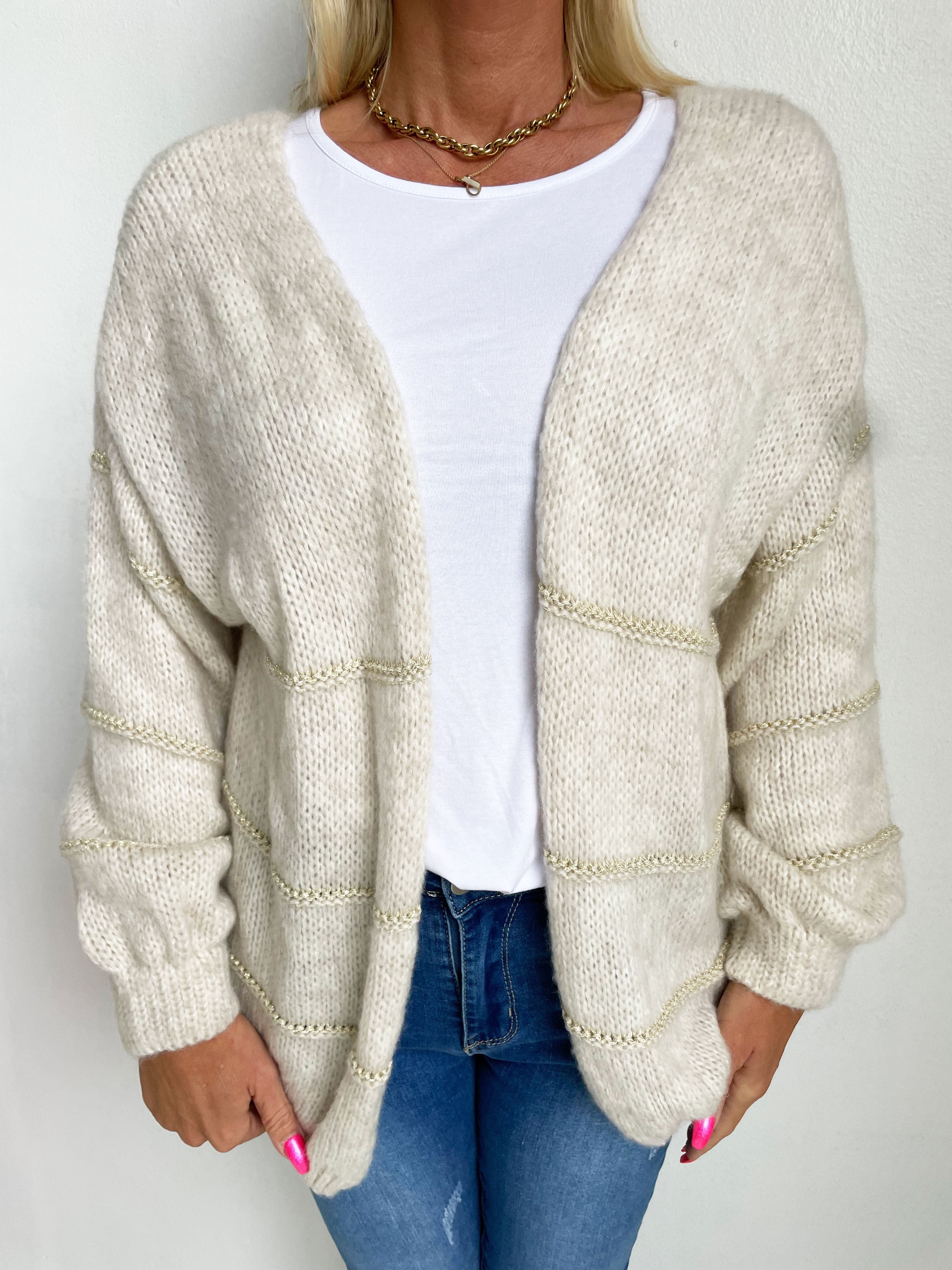 Yanira - Stickad kofta med guldfärgade ränder